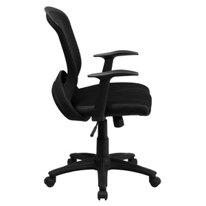 English Elm Manny Mid-Back Task Chair - Stylish Black Mesh Design with Adjustable Height & 360° Swivel Mobility HL-0007-GG