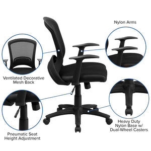 English Elm Manny Mid-Back Task Chair - Stylish Black Mesh Design with Adjustable Height & 360° Swivel Mobility HL-0007-GG