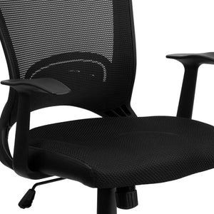 English Elm Manny Mid-Back Task Chair - Stylish Black Mesh Design with Adjustable Height & 360° Swivel Mobility HL-0007-GG