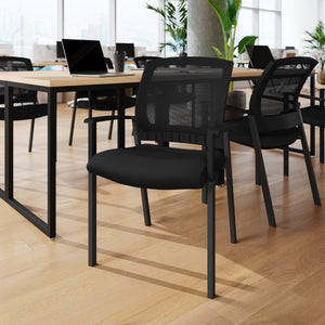 English Elm HERCULES Stackable Mesh Side Chair with Arms - Durable, Comfortable Seating for Commercial Spaces HL-0010W-BK-GG