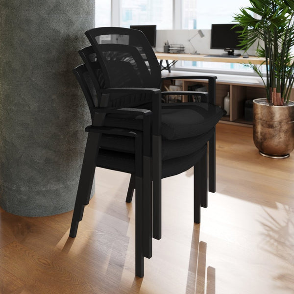 English Elm HERCULES Stackable Mesh Side Chair with Arms - Durable, Comfortable Seating for Commercial Spaces HL-0010W-BK-GG