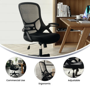 English Elm Porter High Back Ergonomic Mesh Swivel Office Chair with Lumbar Support and Adjustable Features Black HL-0016-1-BK-BK-GG