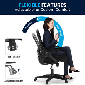 English Elm Porter High Back Ergonomic Mesh Swivel Office Chair with Lumbar Support and Adjustable Features Black HL-0016-1-BK-BK-GG