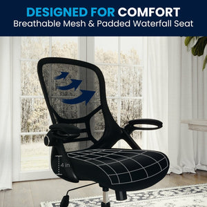 English Elm Porter High Back Ergonomic Mesh Swivel Office Chair with Lumbar Support and Adjustable Features Black HL-0016-1-BK-BK-GG