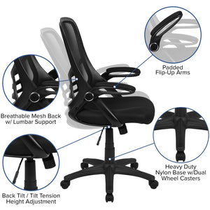 English Elm Porter High Back Ergonomic Mesh Swivel Office Chair with Lumbar Support and Adjustable Features Black HL-0016-1-BK-BK-GG