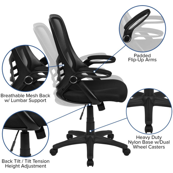 English Elm Porter High Back Ergonomic Mesh Swivel Office Chair with Lumbar Support and Adjustable Features Black HL-0016-1-BK-BK-GG