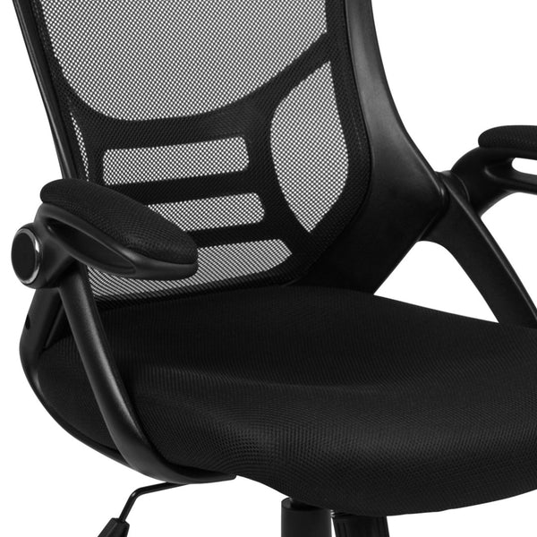 English Elm Porter High Back Ergonomic Mesh Swivel Office Chair with Lumbar Support and Adjustable Features Black HL-0016-1-BK-BK-GG