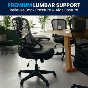 English Elm Porter High Back Ergonomic Mesh Swivel Office Chair with Lumbar Support and Adjustable Features Black HL-0016-1-BK-BK-GG