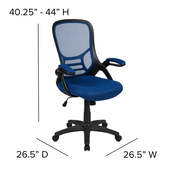 English Elm Porter High Back Ergonomic Mesh Swivel Office Chair with Lumbar Support and Adjustable Features Blue HL-0016-1-BK-BL-GG