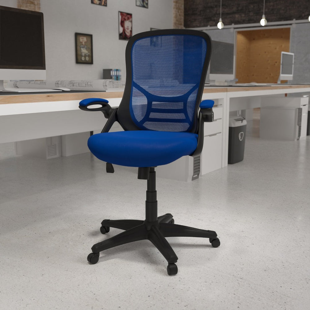 English Elm Porter High Back Ergonomic Mesh Swivel Office Chair with Lumbar Support and Adjustable Features Blue HL-0016-1-BK-BL-GG