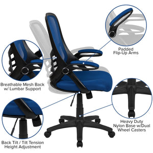 English Elm Porter High Back Ergonomic Mesh Swivel Office Chair with Lumbar Support and Adjustable Features Blue HL-0016-1-BK-BL-GG