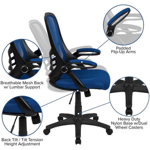 English Elm Porter High Back Ergonomic Mesh Swivel Office Chair with Lumbar Support and Adjustable Features Blue HL-0016-1-BK-BL-GG