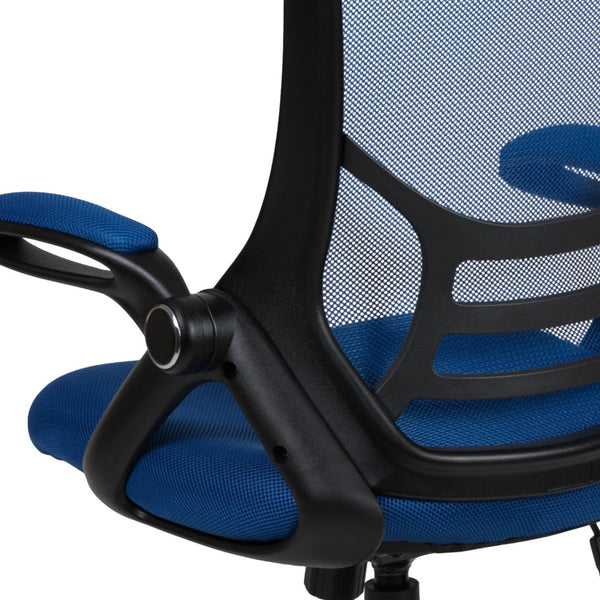 English Elm Porter High Back Ergonomic Mesh Swivel Office Chair with Lumbar Support and Adjustable Features Blue HL-0016-1-BK-BL-GG