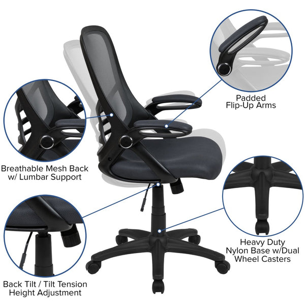 English Elm Porter High Back Ergonomic Mesh Swivel Office Chair with Lumbar Support and Adjustable Features Dark Gray HL-0016-1-BK-DKGY-GG