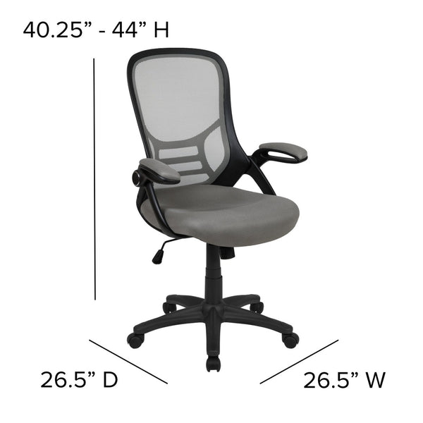 English Elm Porter High Back Ergonomic Mesh Swivel Office Chair with Lumbar Support and Adjustable Features Light Gray HL-0016-1-BK-GY-GG
