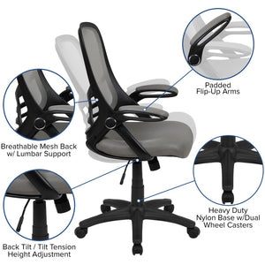 English Elm Porter High Back Ergonomic Mesh Swivel Office Chair with Lumbar Support and Adjustable Features Light Gray HL-0016-1-BK-GY-GG