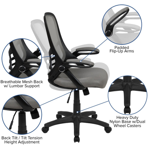 English Elm Porter High Back Ergonomic Mesh Swivel Office Chair with Lumbar Support and Adjustable Features Light Gray HL-0016-1-BK-GY-GG