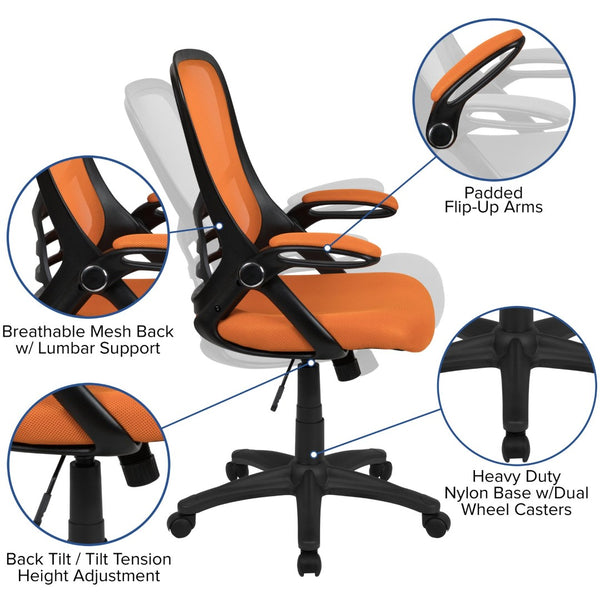 English Elm Porter High Back Ergonomic Mesh Swivel Office Chair with Lumbar Support and Adjustable Features Orange HL-0016-1-BK-OR-GG