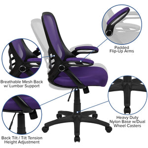 English Elm Porter High Back Ergonomic Mesh Swivel Office Chair with Lumbar Support and Adjustable Features Purple HL-0016-1-BK-PUR-GG
