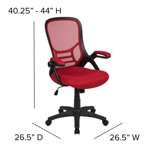 English Elm Porter High Back Ergonomic Mesh Swivel Office Chair with Lumbar Support and Adjustable Features Red HL-0016-1-BK-RED-GG