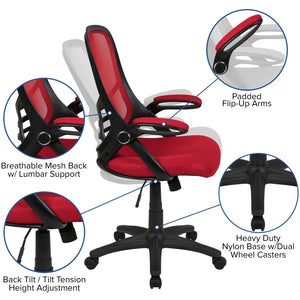 English Elm Porter High Back Ergonomic Mesh Swivel Office Chair with Lumbar Support and Adjustable Features Red HL-0016-1-BK-RED-GG