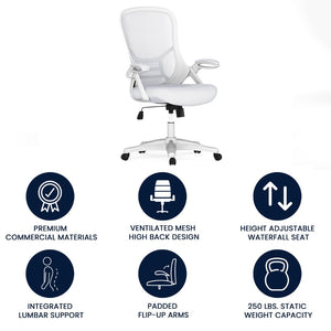 English Elm Porter High Back Ergonomic Mesh Swivel Office Chair with Lumbar Support and Adjustable Features White HL-0016-1-WH-WH-GG