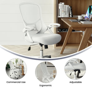 English Elm Porter High Back Ergonomic Mesh Swivel Office Chair with Lumbar Support and Adjustable Features White HL-0016-1-WH-WH-GG