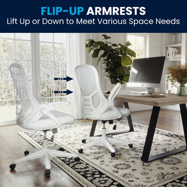 English Elm Porter High Back Ergonomic Mesh Swivel Office Chair with Lumbar Support and Adjustable Features White HL-0016-1-WH-WH-GG