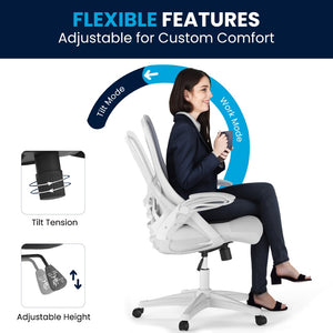 English Elm Porter High Back Ergonomic Mesh Swivel Office Chair with Lumbar Support and Adjustable Features White HL-0016-1-WH-WH-GG