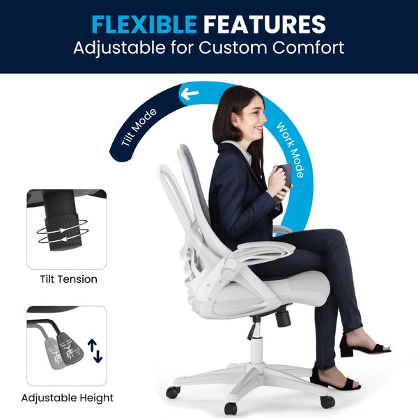 English Elm Porter High Back Ergonomic Mesh Swivel Office Chair with Lumbar Support and Adjustable Features White HL-0016-1-WH-WH-GG