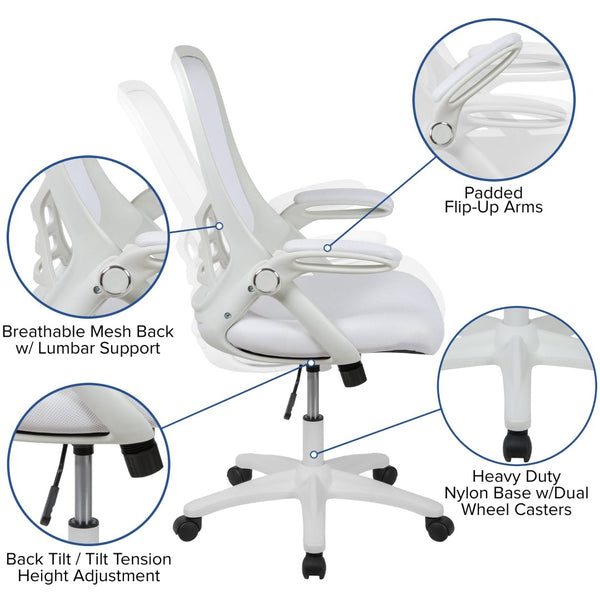 English Elm Porter High Back Ergonomic Mesh Swivel Office Chair with Lumbar Support and Adjustable Features White HL-0016-1-WH-WH-GG