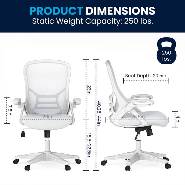 English Elm Porter High Back Ergonomic Mesh Swivel Office Chair with Lumbar Support and Adjustable Features White HL-0016-1-WH-WH-GG