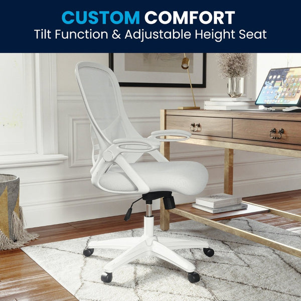 English Elm Porter High Back Ergonomic Mesh Swivel Office Chair with Lumbar Support and Adjustable Features White HL-0016-1-WH-WH-GG
