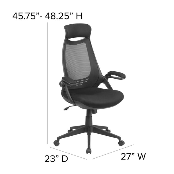 English Elm Ivan High Back Mesh Executive Office Chair - Ergonomic Comfort, Adjustable Features, Flip-Up Arms HL-0018-GG