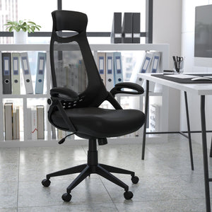 English Elm Ivan High Back Mesh Executive Office Chair - Ergonomic Comfort, Adjustable Features, Flip-Up Arms HL-0018-GG