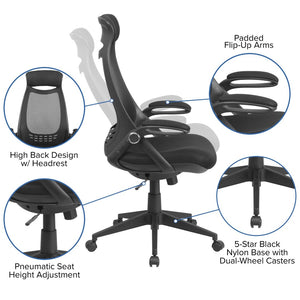 English Elm Ivan High Back Mesh Executive Office Chair - Ergonomic Comfort, Adjustable Features, Flip-Up Arms HL-0018-GG