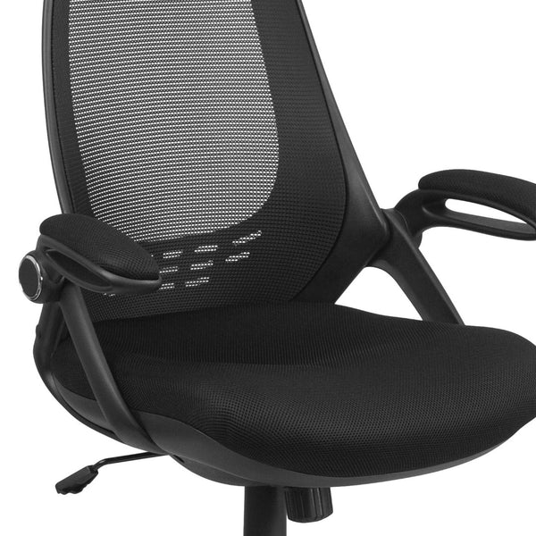 English Elm Ivan High Back Mesh Executive Office Chair - Ergonomic Comfort, Adjustable Features, Flip-Up Arms HL-0018-GG