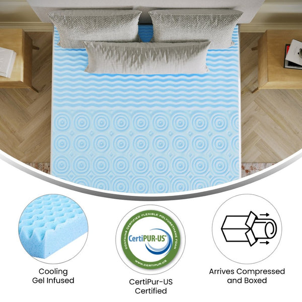 English Elm Capri Comfortable Sleep 2 Inch Cooling Gel Memory Foam Mattress Topper with 5-Zone Support Design Green Full HLC-5ZONE-FULL-2-GG
