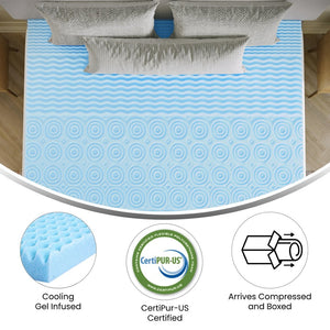 English Elm Capri Comfortable Sleep 2 Inch Cooling Gel Memory Foam Mattress Topper with 5-Zone Support Design Green King HLC-5ZONE-KING-2-GG