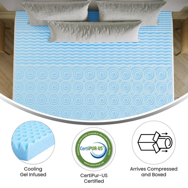 English Elm Capri Comfortable Sleep 2 Inch Cooling Gel Memory Foam Mattress Topper with 5-Zone Support Design Green King HLC-5ZONE-KING-2-GG