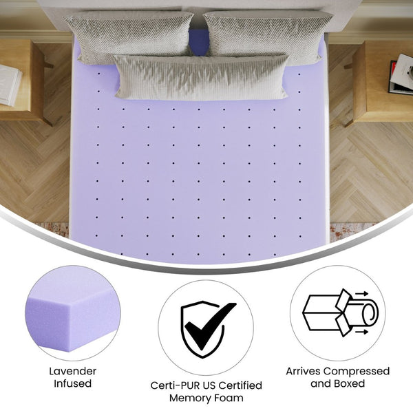 English Elm Capri Comfortable Sleep 3-Inch Lavender Infused Memory Foam Mattress Topper for Ultimate Restfulness Purple Full HLC-LAV-FULL-3-GG