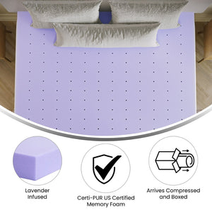 English Elm Capri Comfortable Sleep 3-Inch Lavender Infused Memory Foam Mattress Topper for Ultimate Restfulness Purple King HLC-LAV-KING-3-GG