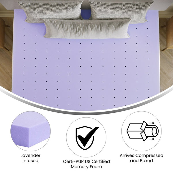 English Elm Capri Comfortable Sleep 3-Inch Lavender Infused Memory Foam Mattress Topper for Ultimate Restfulness Purple King HLC-LAV-KING-3-GG