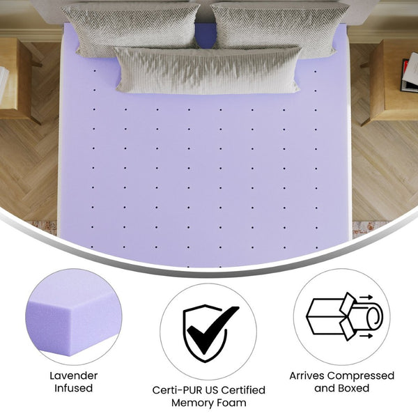 English Elm Capri Comfortable Sleep 3-Inch Lavender Infused Memory Foam Mattress Topper for Ultimate Restfulness Purple Queen HLC-LAV-QUEEN-3-GG