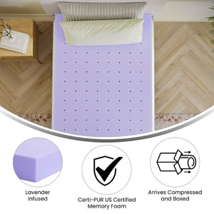 English Elm Capri Comfortable Sleep 3-Inch Lavender Infused Memory Foam Mattress Topper for Ultimate Restfulness Purple Twin HLC-LAV-TWIN-3-GG