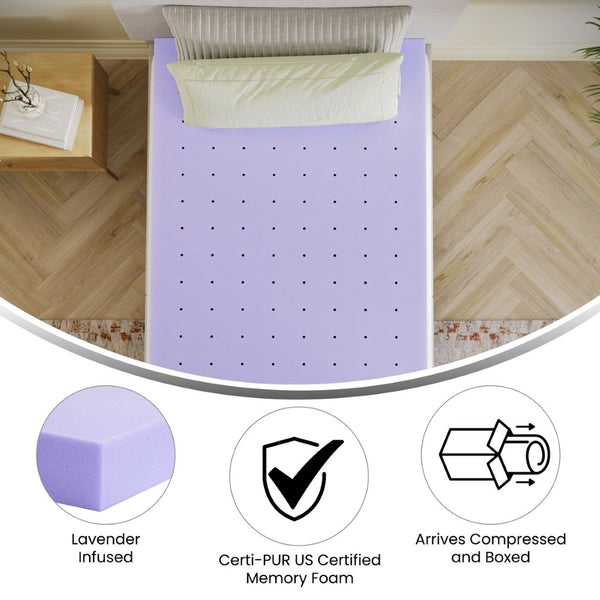 English Elm Capri Comfortable Sleep 3-Inch Lavender Infused Memory Foam Mattress Topper for Ultimate Restfulness Purple Twin HLC-LAV-TWIN-3-GG