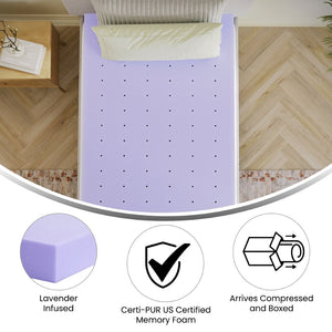 English Elm Capri Comfortable Sleep 3-Inch Lavender Infused Memory Foam Mattress Topper for Ultimate Restfulness Purple Twin XL HLC-LAV-TWINXL-3-GG