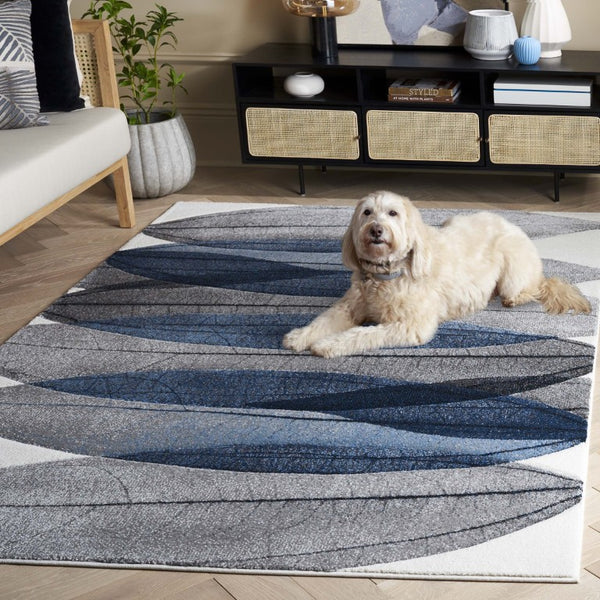 Safavieh Hollywood Abstract Ivory Blue Polypropylene Area Rug Power Loomed for Living Rooms HLW703B-6