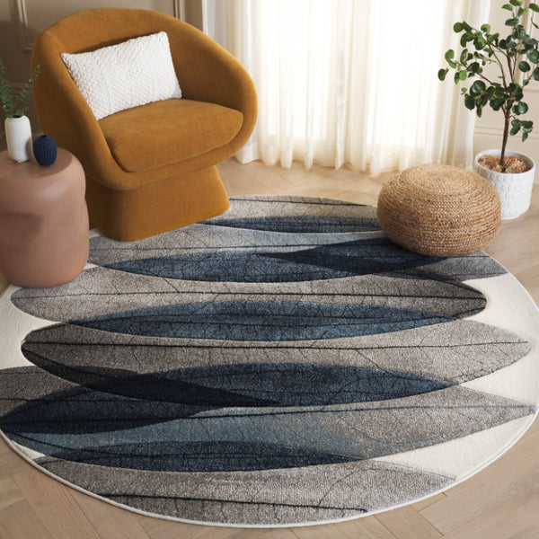 Safavieh Hollywood Round Turkish Polypropylene Area Rug Abstract Ivory Blue Living Room Accent HLW703B-7R