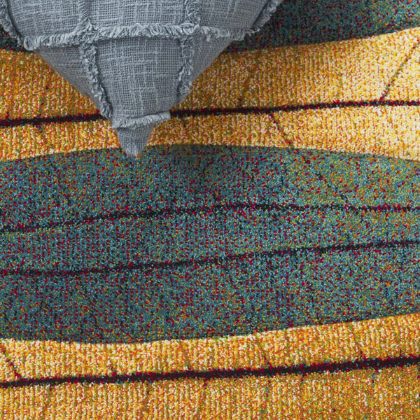 Safavieh Hollywood Exquisite Modern Area Rug In Gold And Blue With Abstract Leaf Design For Elegant Spaces Gold ,Blue Polypropylene Hlw703e-5